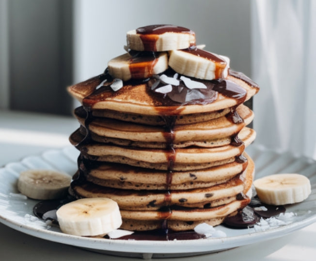 Pancakes with banana and NuNaturals Cocoa Syrup
