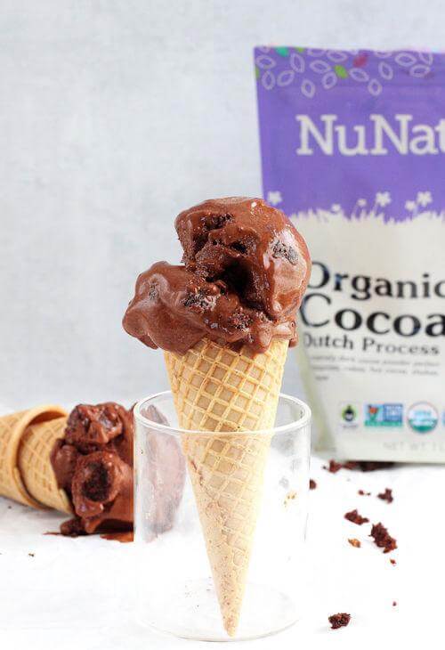 Mocha brownie ice cream in a cone