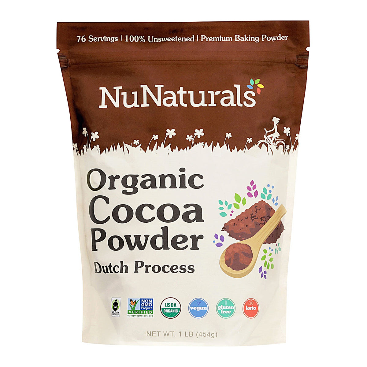 Organic Dutch Cocoa pouch, front label, on a white background
