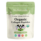 Organic Collagen pouch, front label, with a cow illustration on a white background