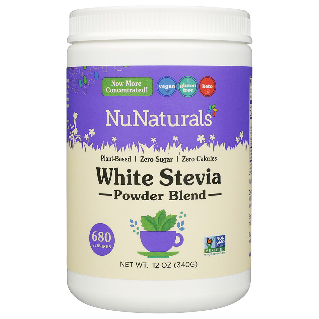 White Stevia Powder tub, front label, with a 680 servings badge, on a white background