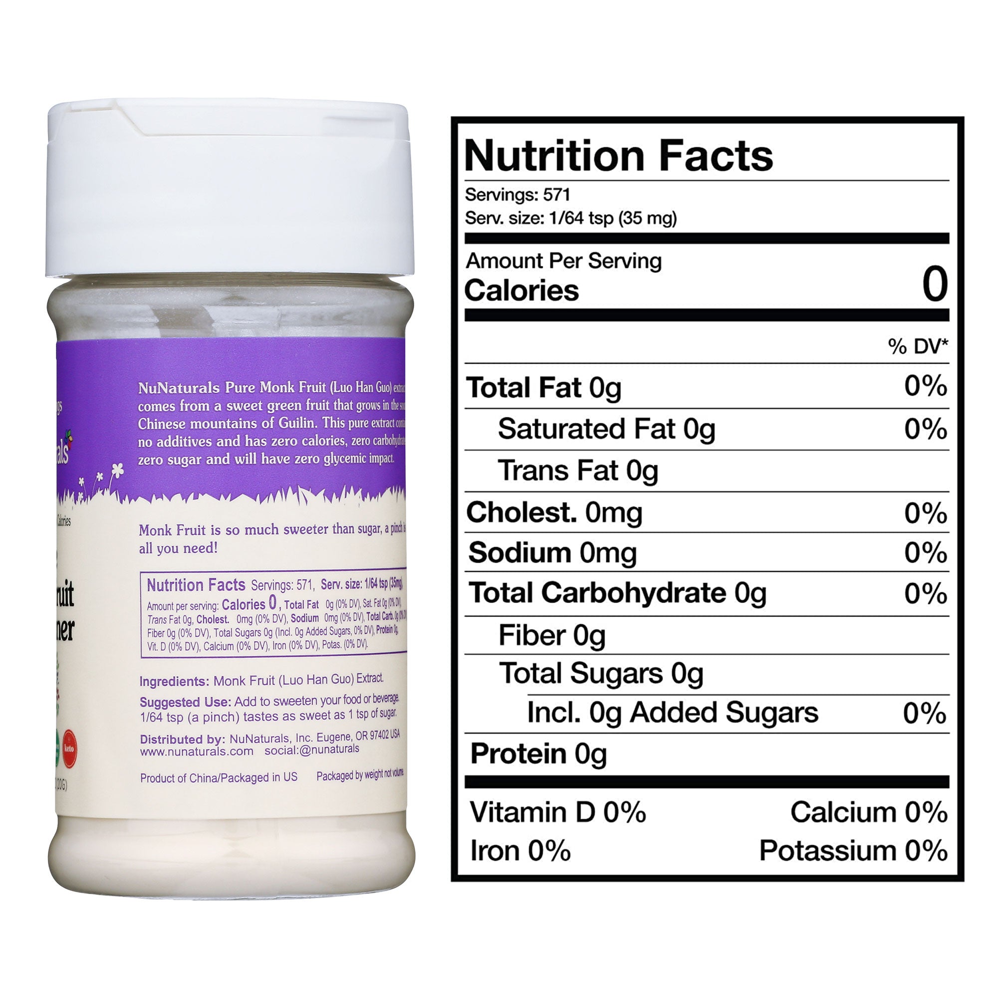 NuNaturals Pure Monk Fruit Sweetener Nutrition Facts