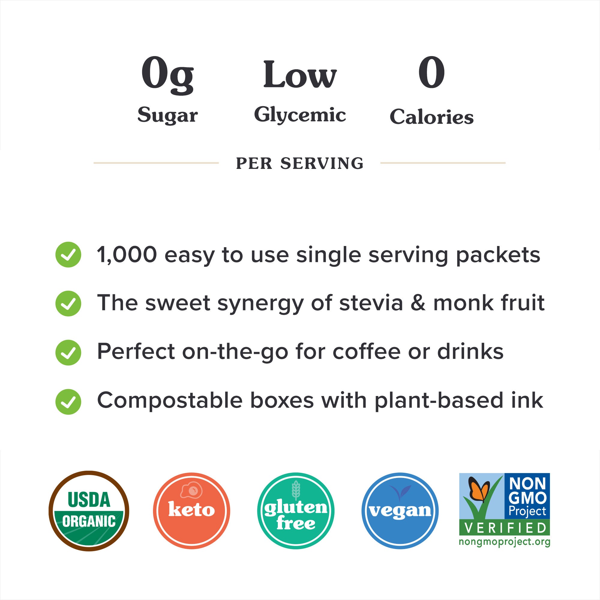 Organic Sweetener Stevia & Monk Fruit Packets