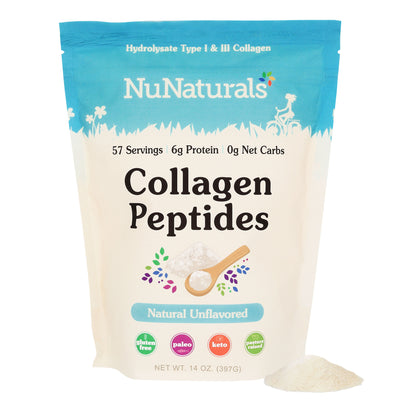 NuNaturals Natural Unflavored Collagen Peptides 14oz Pastured Raised Front