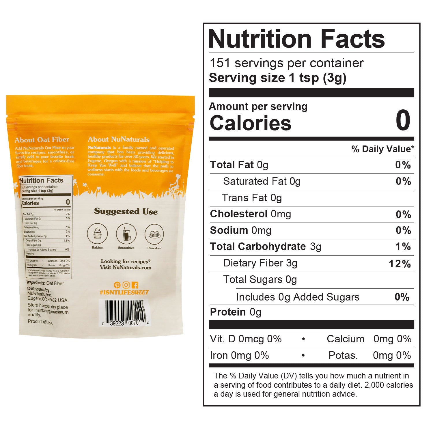 Nutrition Facts for NuNaturals Oat Fiber 