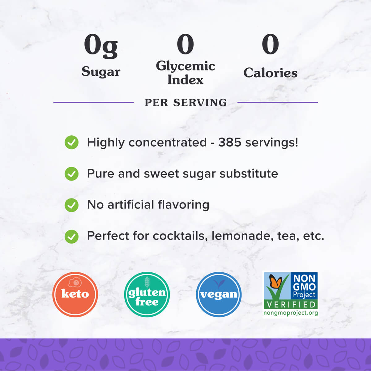 Serving Information and Certifications for 16 oz. NuNaturals Simple Stevia Syrup